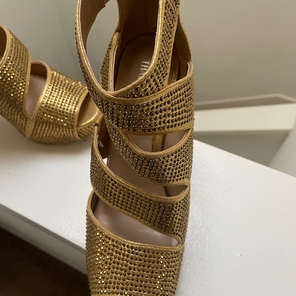 Thalia Sodi Glittering Gold Strappy Heels